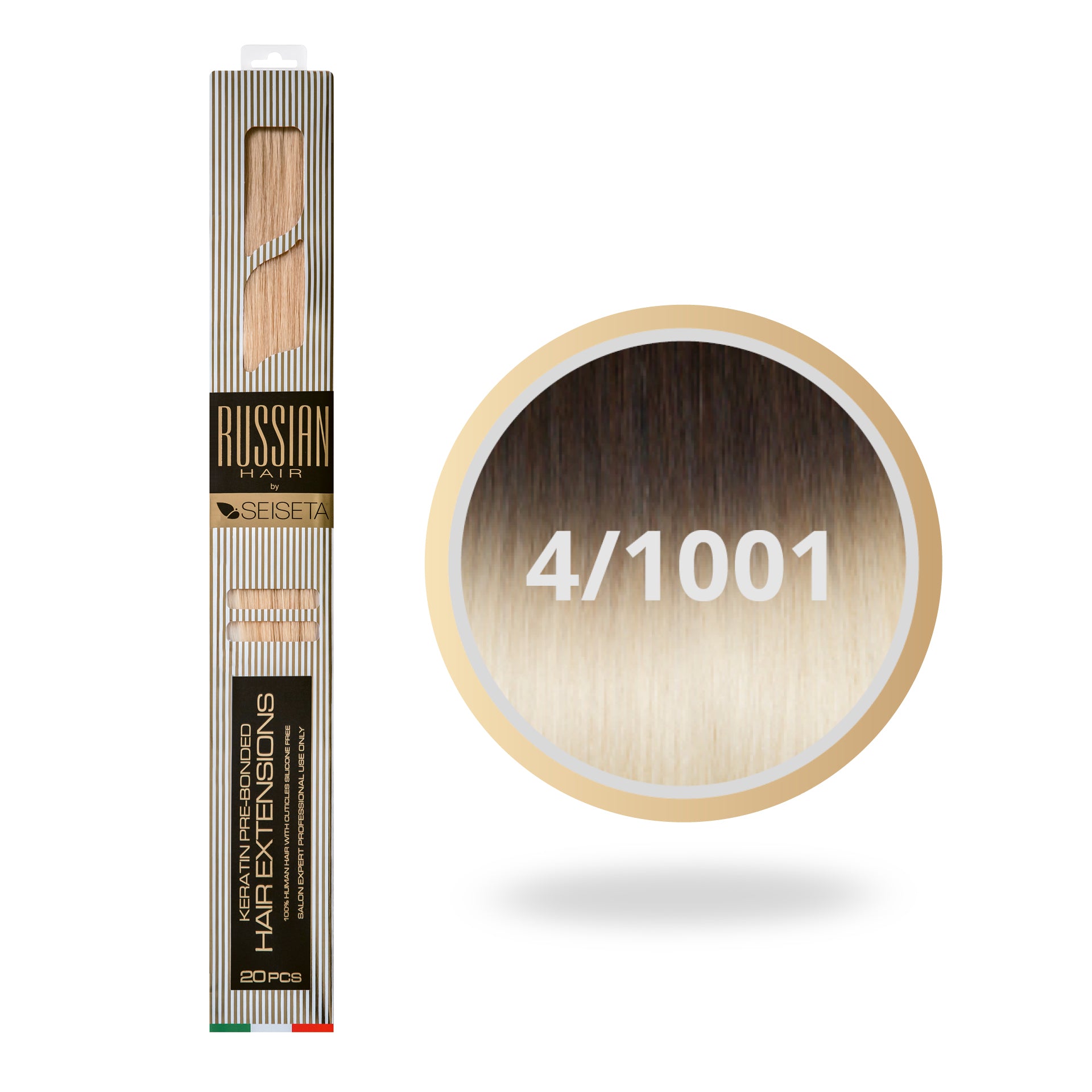 RUSSIAN HAIR OMBRE EXTENSIONS 4/1001 DONKER KASTANJEBRUIN/PLATINABLOND