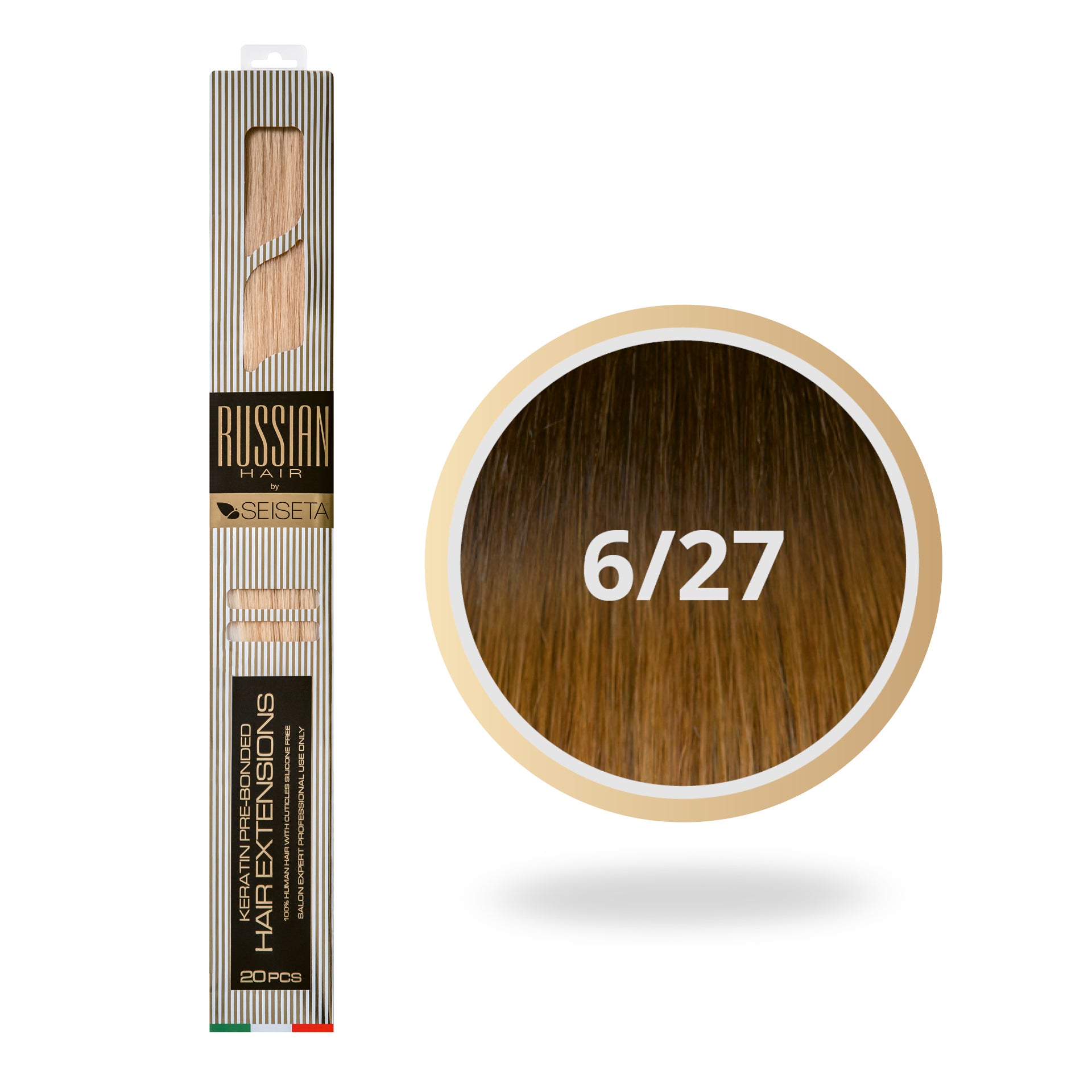 RUSSIAN HAIR OMBRE EXTENSIONS 6/27 CHOCOLADEBRUIN/MIDDEN GOUDBLOND