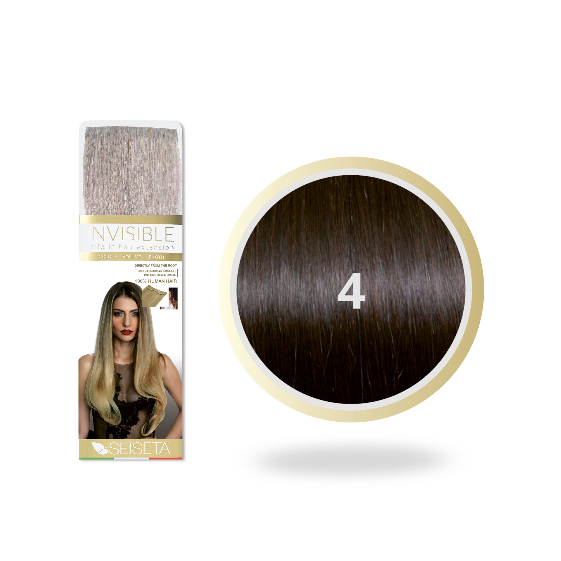 Seiseta Invisible Clip-In 4 Donker Kastanjebruin